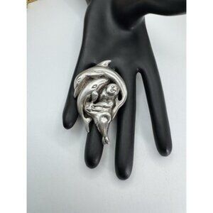 Vintage Sterling Silver Dolphin and Walrus Brooch From The 55 Of 500 Collection